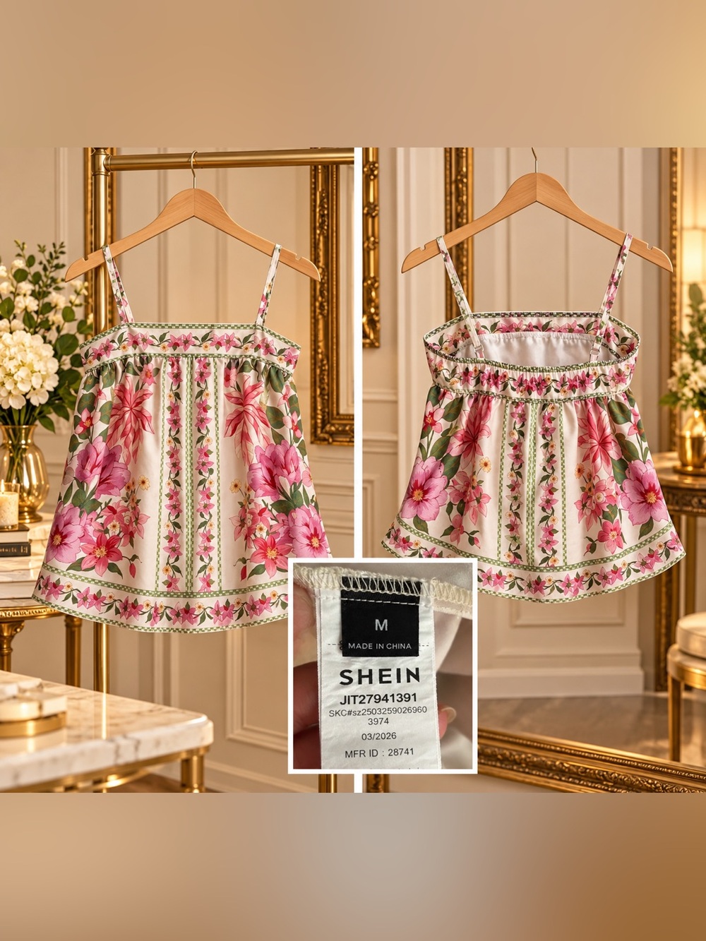 SHEIN Pink Floral Smocked Cami Top